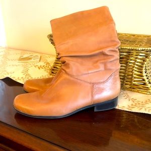 Leather Tan Pull On Mid Calf Boots 8.5